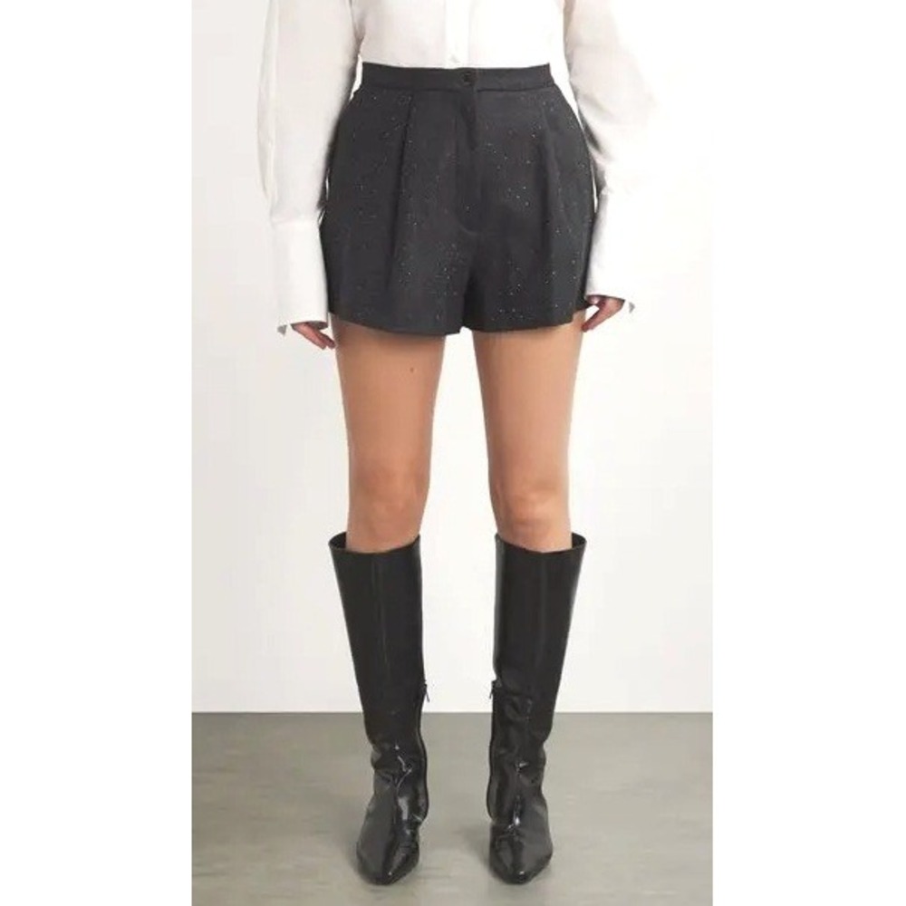 Sandro Pleated Tailored Shorts Women's Size 2 FR 34 Black Embellished Casual